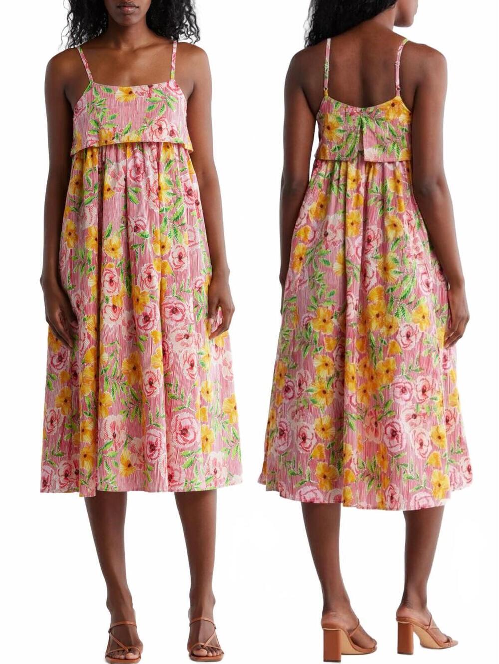 STITCHDROP Barbuda Floral Print Sleeveless Midi Dress NWT Sketch Peony XS